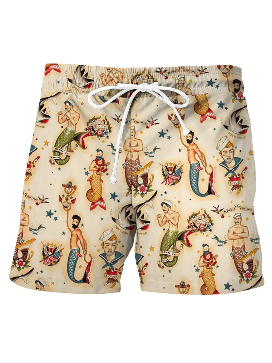 Men HLJ Bottoms | Retro Mermaid Breathable Comfortable Beach Shorts