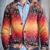 Men BXL Print Cardigan | Men'S Casual Gradient Floral Single-Breasted V-Neck Knitted Cardigan Photo Color