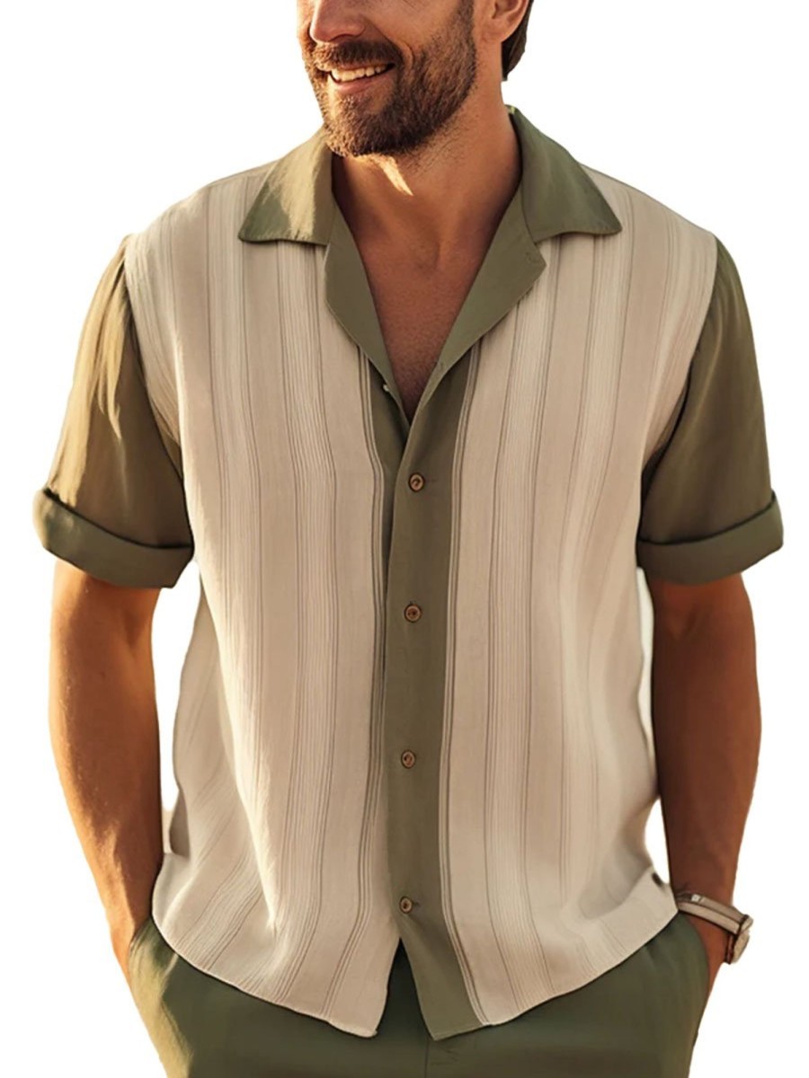 Men DJ Casual Shirts | Contrast Stripe Print Casual Short-Sleeved Shirt Photo Color