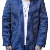 Men DJ Jacket | Vintage Striped Double Pocket Casual Cardigan Jacket Blue