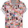 Men DJ Shirts | Pride Month Print Casual Short Sleeve Shirt Pink