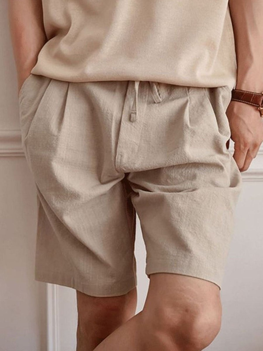 Men DJ Bottoms | Solid Color Lace Up Double Pocket Casual Shorts Khaki