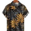 Men HLJ Shirts | Men'S Hawaiian Palm Leaf Short Sleeve Shirt Gold