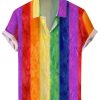 Men DJ Shirts | Rainbow Watercolor Print Casual Short Sleeve Shirt Photo Color