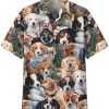 Men HLJ Shirts | Men'S Dog Print Hawaiian Short Sleeve Shirt Photo Color