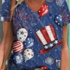 Women DJ | V-Neck Independence Day Print Short Sleeve T-Shirt Navy