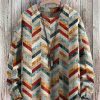 Men DJ Print Sweater | Unisex Retro Rhombus Loop Style Pattern Art Print Casual Knit Pullover Sweater Photo Color