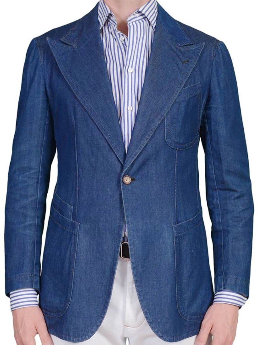 Men BXL Jacket | Men'S Multi-Pocket Casual Denim Blazer Blue