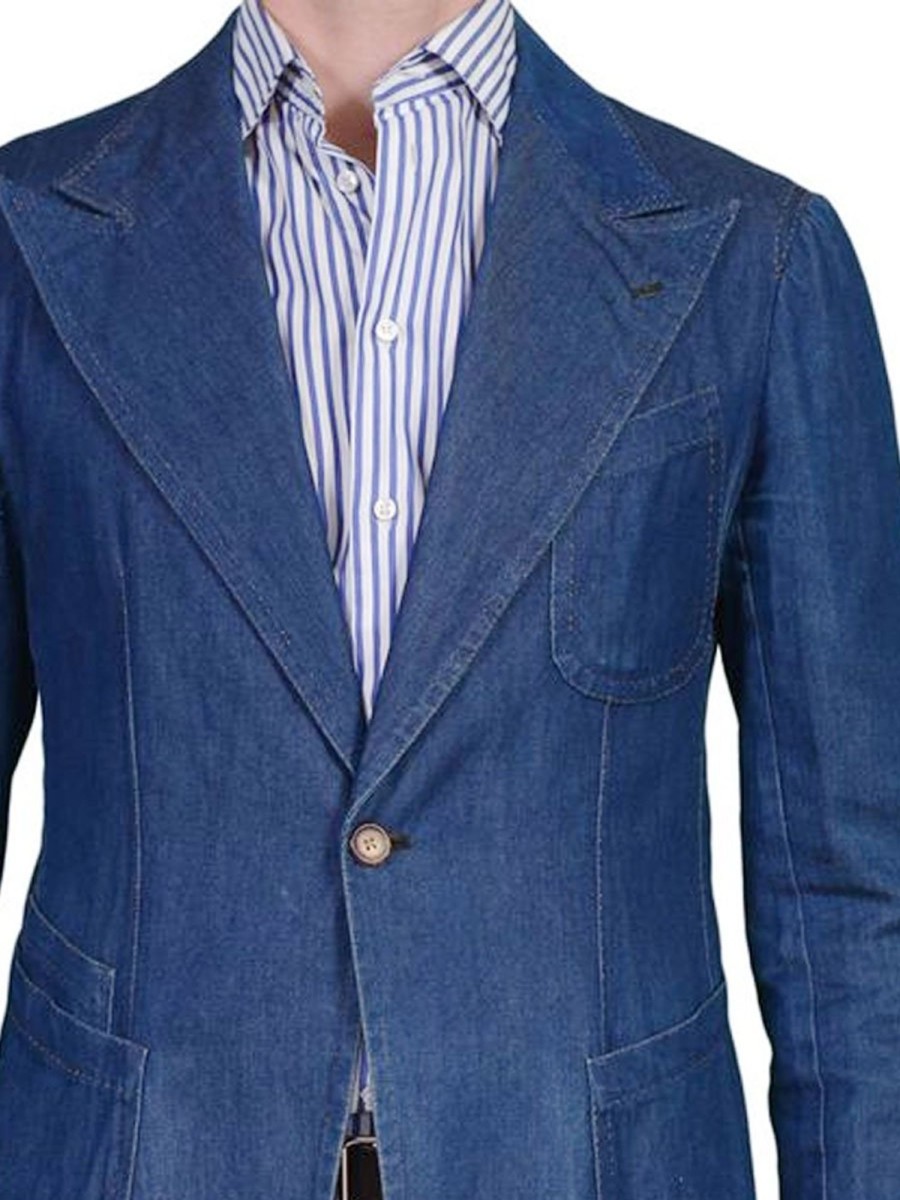 Men BXL Jacket | Men'S Multi-Pocket Casual Denim Blazer Blue