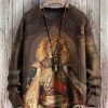 Men BXL Print Sweater | Men'S Animal Lion King Casual Knitted Pullover Sweater Caramel