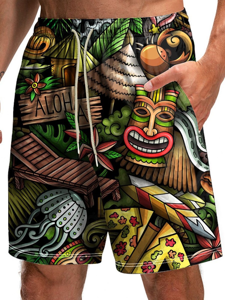 Men HLJ Bottoms | Hawaiian Tiki Bar Beach Shorts Brown