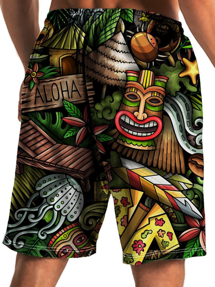 Men HLJ Bottoms | Hawaiian Tiki Bar Beach Shorts Brown