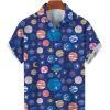 Men TH Shirts | Men'S Colorful Planet Print Short Sleeve Shirt Blue