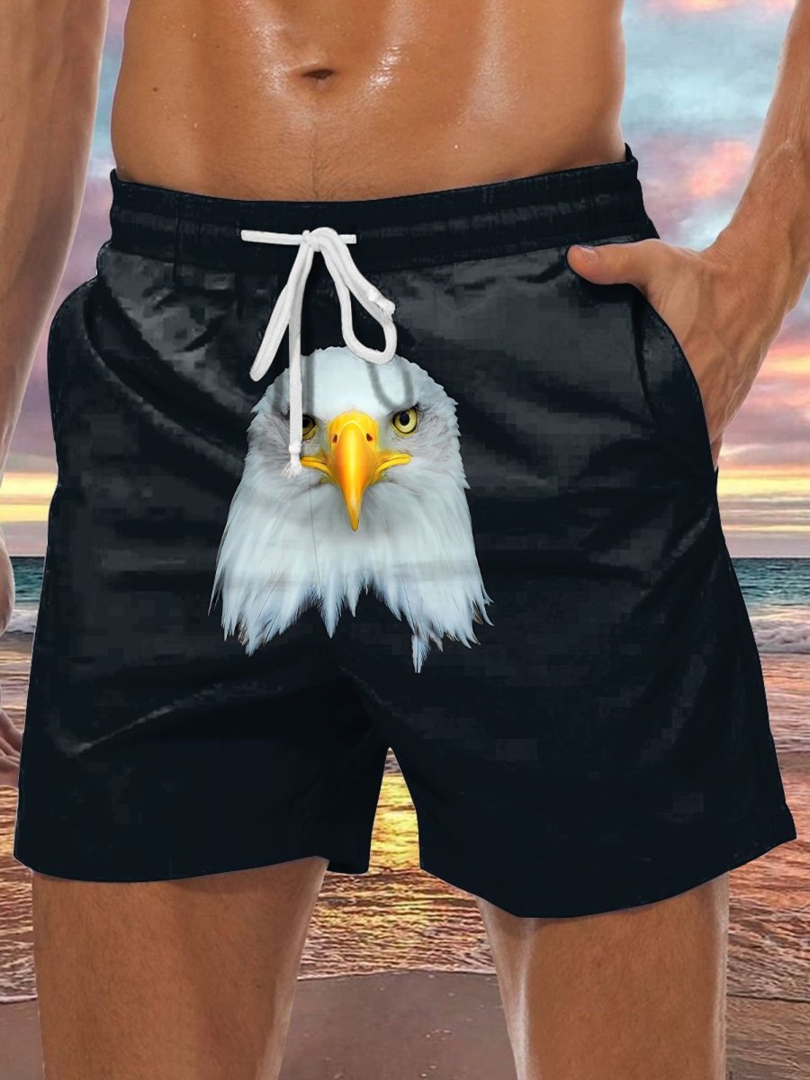 Men GYJ Shorts | Men'S Personalized Eagle Head Print Casual Shorts Black