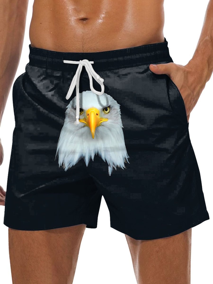 Men GYJ Shorts | Men'S Personalized Eagle Head Print Casual Shorts Black