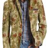 Men DJ Print Jacket | Retro Camouflage Print Lapel Three-Pocket Casual Blazer Army Green