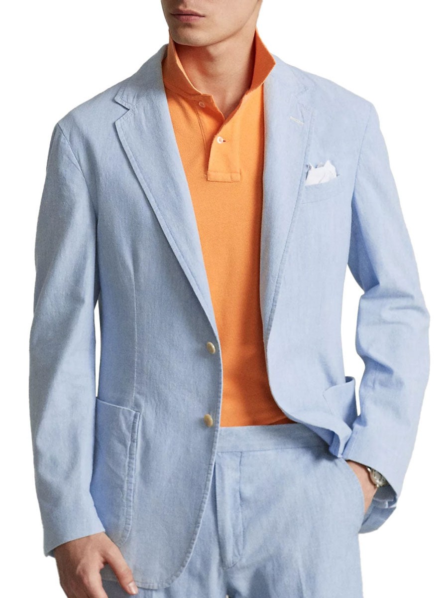 Men BXL Jacket | Men'S Solid Color Cotton And Linen Pocket Casual Blazer Light Blue