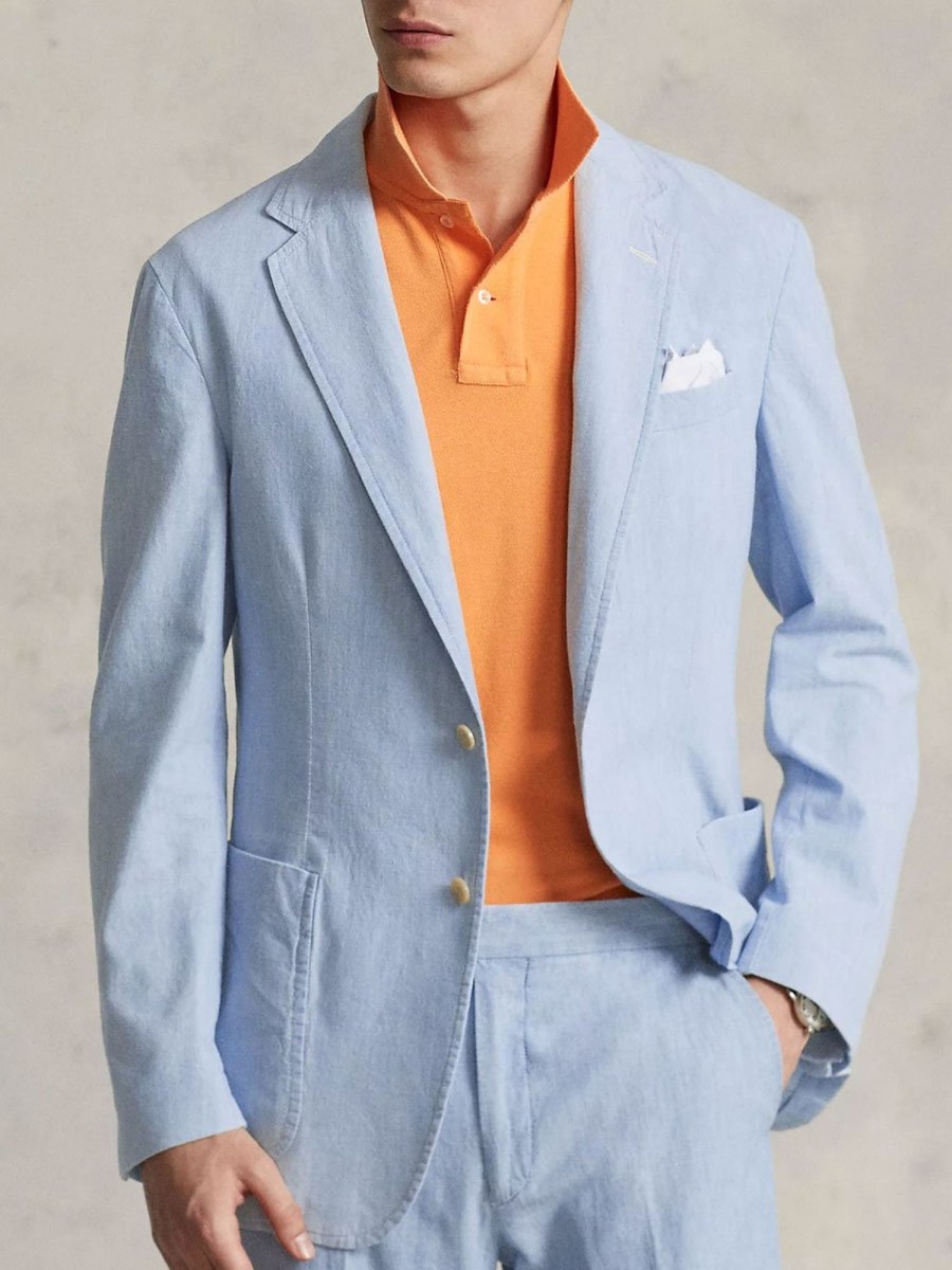 Men BXL Jacket | Men'S Solid Color Cotton And Linen Pocket Casual Blazer Light Blue