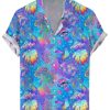 Men DJ Shirts | Colorful Magic Mushroom Print Short Sleeve Shirt Photo Color