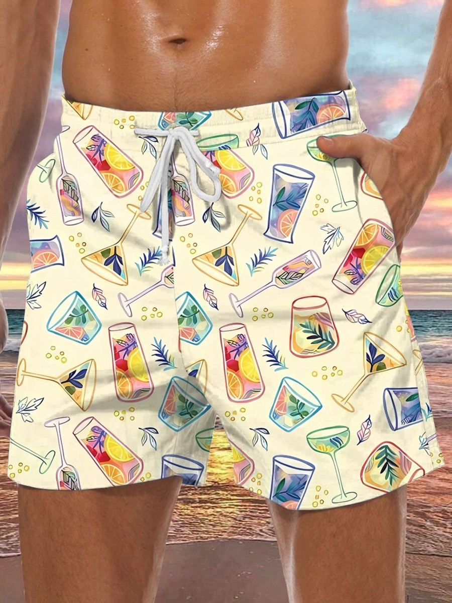 Men GYJ Shorts | Colorful Juice Drink Print Casual Short Yellow