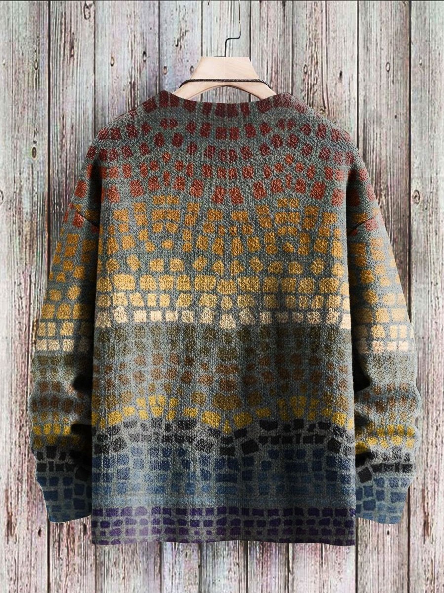 Men BXL Print Sweater | Men'S Casual Loose Colorful Geometric Print Pullover Sweater 63659063Xl Yellow