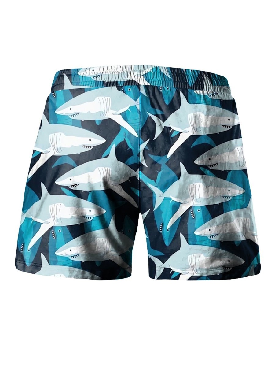 Men LJC Shorts | Shark Print Track Shorts Photo Color