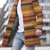 Men DJ Jacket | Vintage Stripe Print Stand Collar Single Breasted Double Pocket Jacket Photo Color