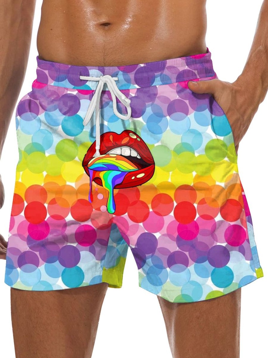 Men GYJ Shorts | Rainbow Mouth Print Lounge Shorts Photo Color