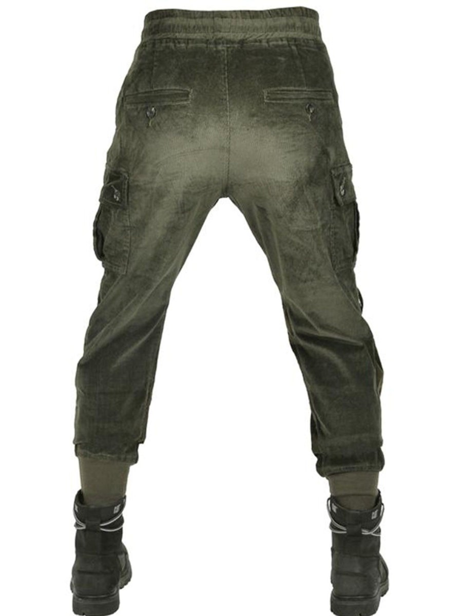 Men QMY Bottoms | Outdoor Multi-Pocket Corduroy Motorcycle Riding Pants Green