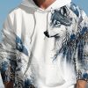 Men LJC T-Shirts | Snow Wolf Print Pocket Hoodie White