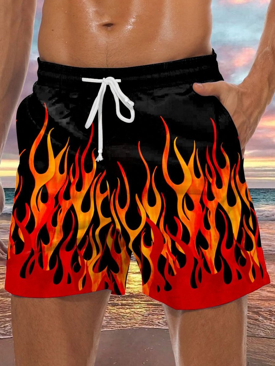 Men HLJ Bottoms | Flame Drawstring Board Shorts Black