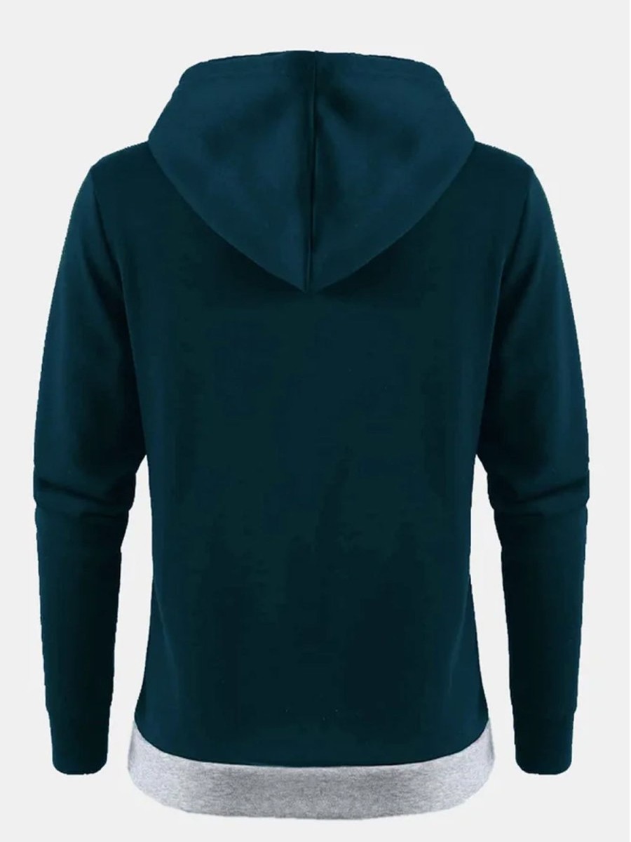 Men DJ T-Shirts | Men'S Color Block Print Basic Drawstring Hoodie Photo Color