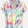 Men DJ Shirts | Rainbow Colored Zebra Printing Short Sleeve Shirt Photo Color