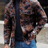 Men DJ Print Jacket | Vintage Printed Corduroy Double Pocket Lapel Jacket Photo Color