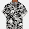 Men XT Shirts | Men'S Floral Skull Print Short Sleeve Shirt 12719280 Black