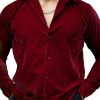 Men QMY Casual Shirts | Velvet Long-Sleeved Shirt Wine Red