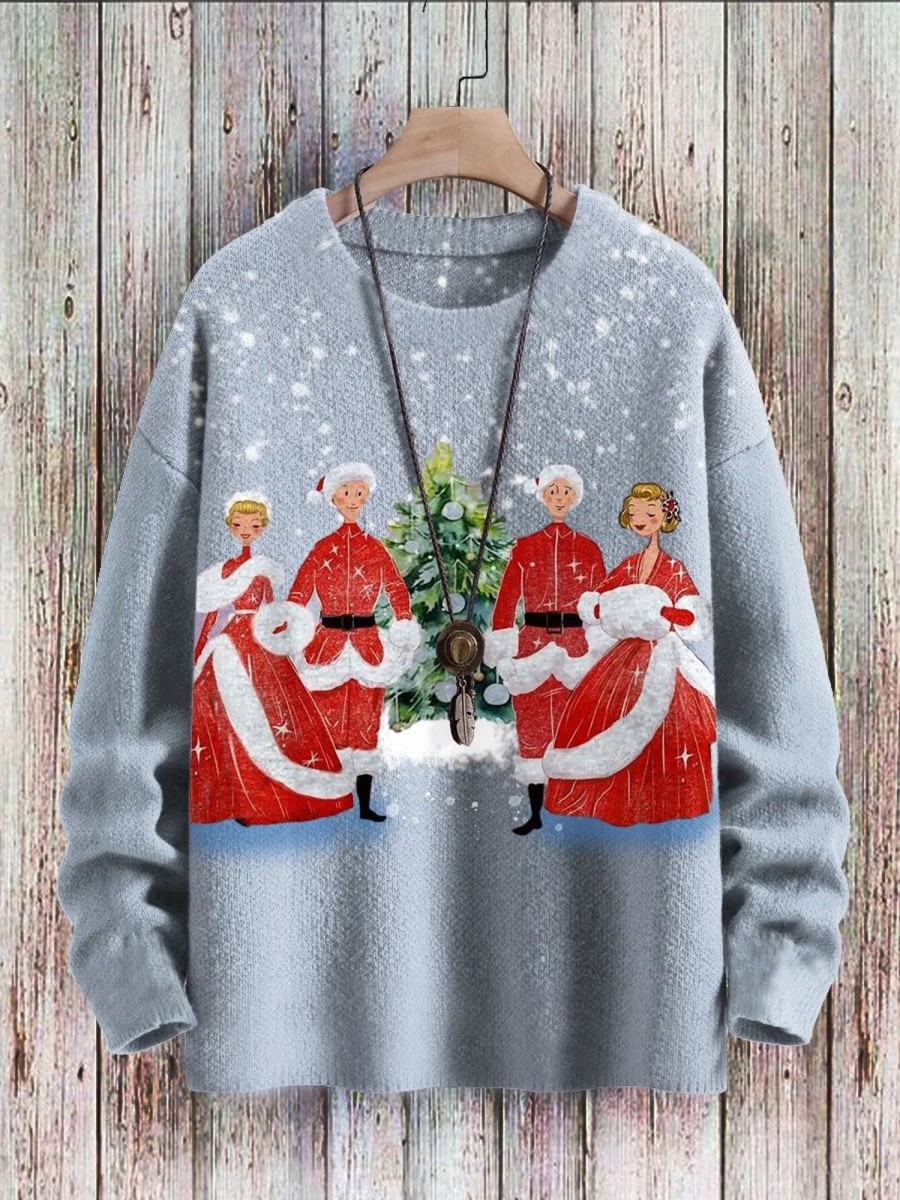 Men DJ Print Sweater | Christmas Party Print Knitted Crew Neck Pullover Sweater Photo Color