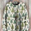 Men DJ Print Sweater | Unisex Embroidered Christmas Tree Print Casual Round Neck Knitted Pullover Sweater Green