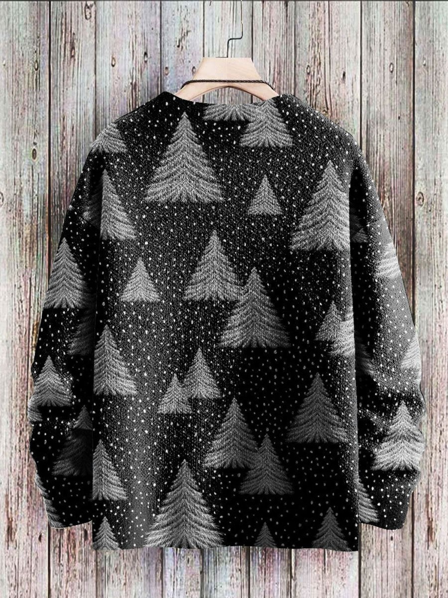 Men BXL Print Sweater | Casual Loose Christmas Tree Round Neck Pullover Knitted Sweater Black