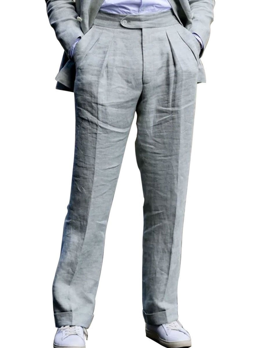 Men BXL Bottoms | Men'S Cotton And Linen Pocket Casual Suit Pants Gray Blue