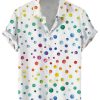 Men DJ Shirts | Rainbow Polka Dot Print Casual Short Sleeve Shirt Photo Color