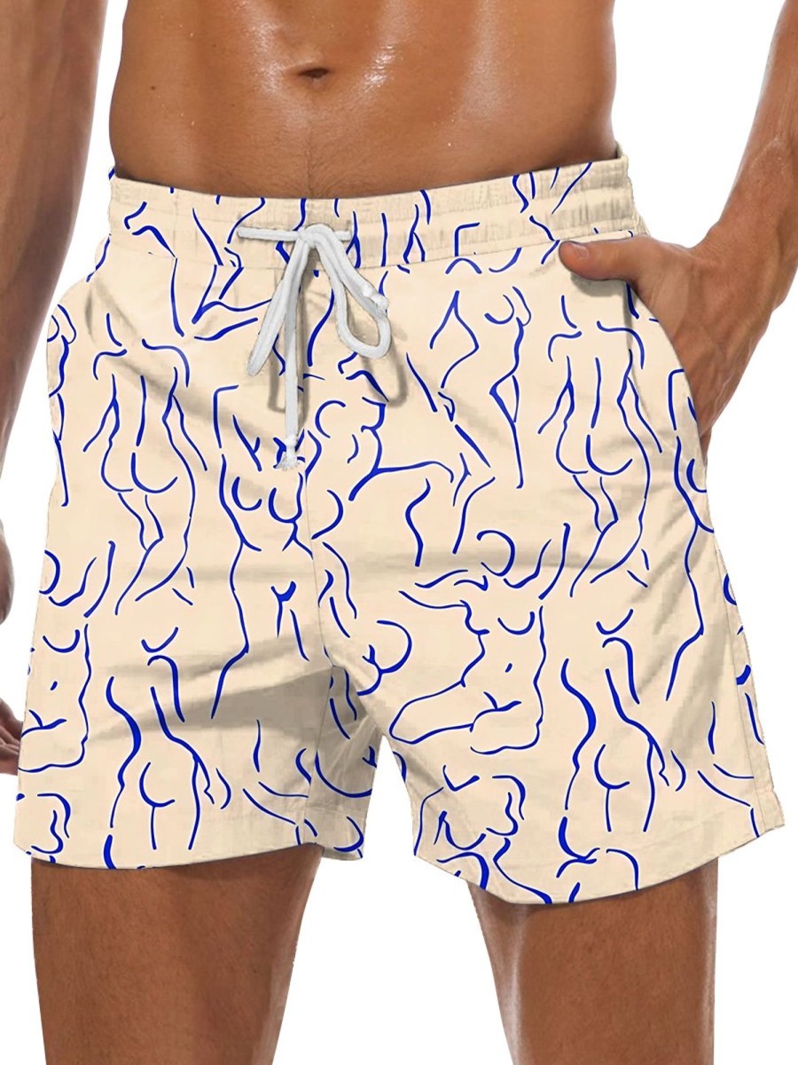 Men GYJ Bottoms | Ladies Body Line Print Casual Shorts Beige