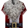 Men HWT Shirts | Men'S Casual Holiday Christmas Print Short Sleeve Shirt Button Down Shirt Red