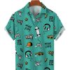 Men TH Shirts | Men'S Hand Drawn Cartoon Short Sleeve Shirt Green