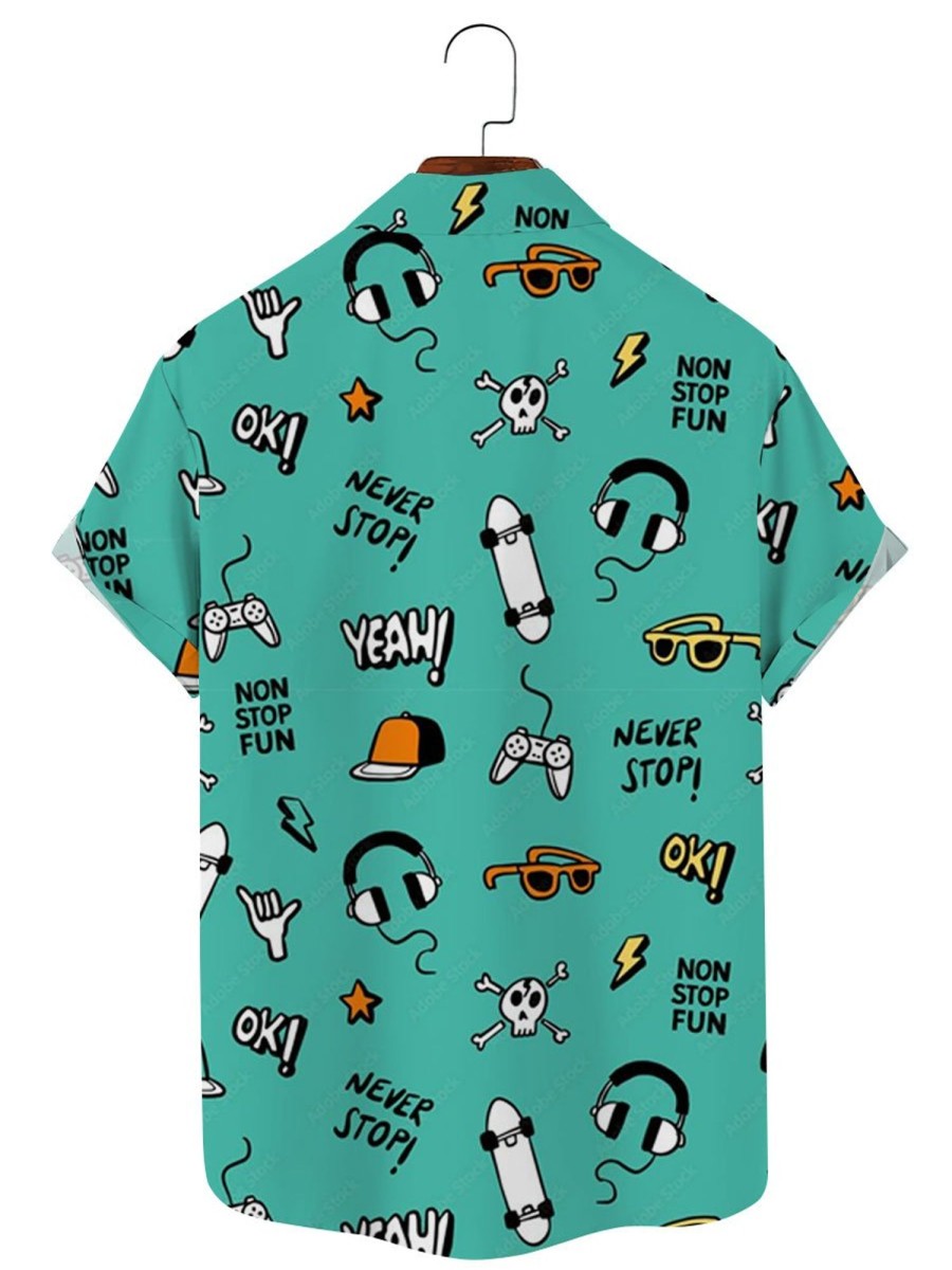 Men TH Shirts | Men'S Hand Drawn Cartoon Short Sleeve Shirt Green