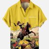 Men HLJ Shirts | Men'S Vintage Denim Equestrian Resort Hawaiian Shirt Yellow