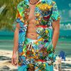 Men HWT Set | Men'S Sets Holiday Hawaiian Topical Tiki Print Two Piece Sets Blue