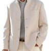 Men DJ Jacket | Solid Color Stand Collar 3 Pocket Casual Woolen Blazer Beige