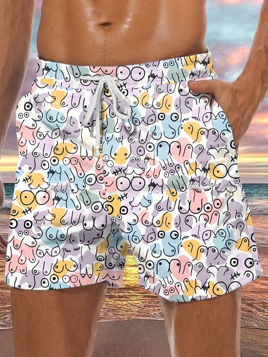 Men DJ Bottoms | Breast Cancer Survivor Print Pocket Tie Shorts Photo Color