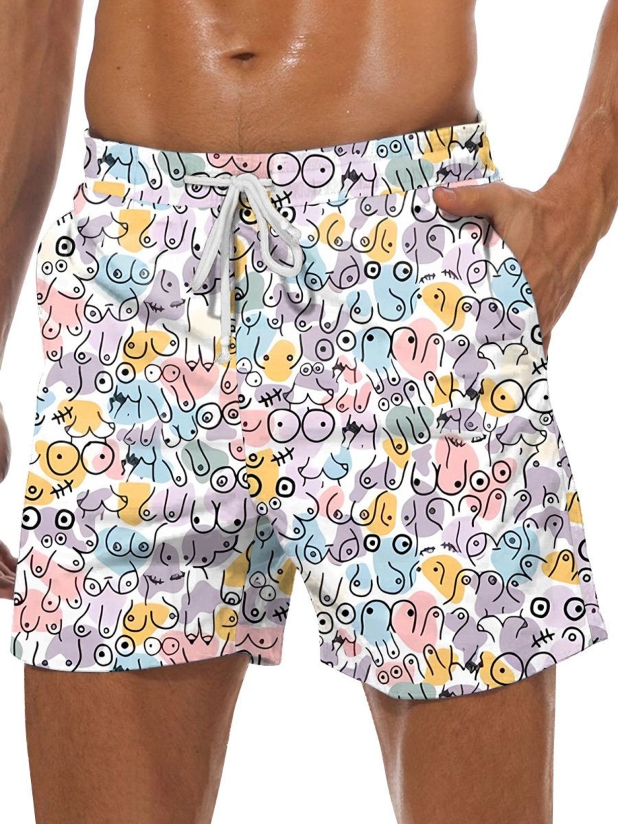 Men DJ Bottoms | Breast Cancer Survivor Print Pocket Tie Shorts Photo Color